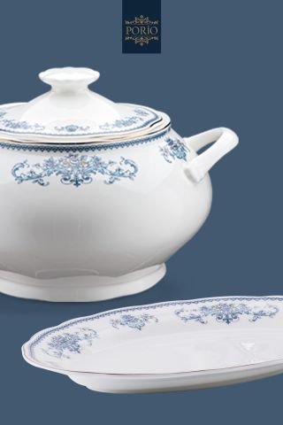 Porio Celeste Bonechina 12 Kişilik 74 Parça Kare Ara Servisli Yemek Takımı