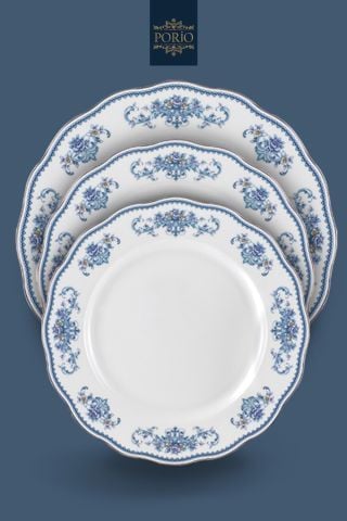 Porio Celeste Bonechina 12 Kişilik 74 Parça Kare Ara Servisli Yemek Takımı