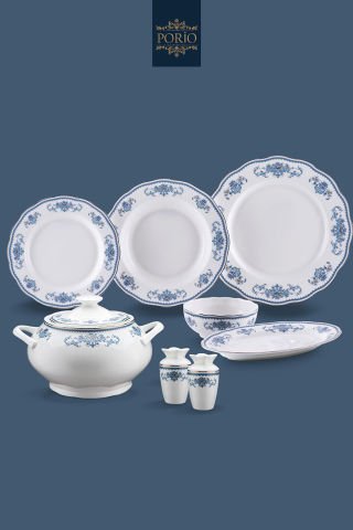 Porio Celeste Bonechina 12 Kişilik 74 Parça Kare Ara Servisli Yemek Takımı