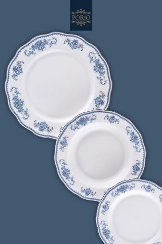 Porio Celeste Bonechina 12 Kişilik 74 Parça Kare Ara Servisli Yemek Takımı