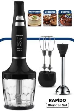 Rapido 1500w Paslanmaz Çelik Güçlü Motorlu Turbo Hız Ayarlı 3in1 Blender Set Gm7265