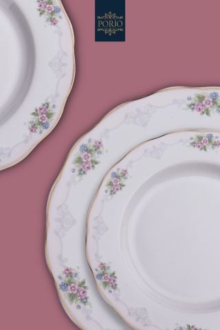Porio Carmen 74 Parça Bone China 12 Servisli 12 Kişilik Porselen Yemek Takımı