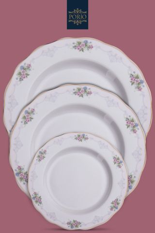 Porio Carmen 74 Parça Bone China 12 Servisli 12 Kişilik Porselen Yemek Takımı