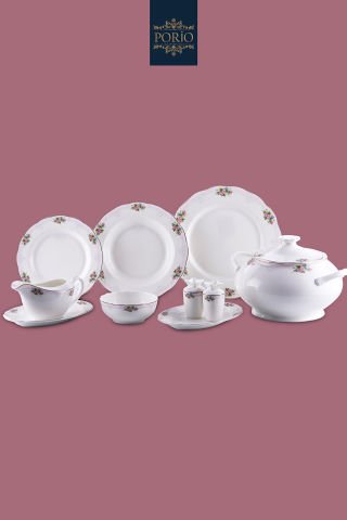 Porio Carmen 74 Parça Bone China 12 Servisli 12 Kişilik Porselen Yemek Takımı