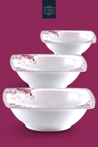 Porio Carino 74 Parça Bone China 24 Servisli 12 Kişilik Kare Porselen Yemek Takımı