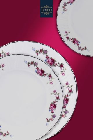 Porio Calvina 74 Parça Bone China 12 Servisli 12 Kişilik Porselen Yemek Takımı