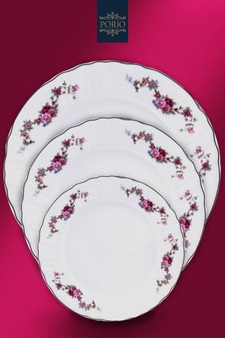 Porio Calvina 74 Parça Bone China 12 Servisli 12 Kişilik Porselen Yemek Takımı