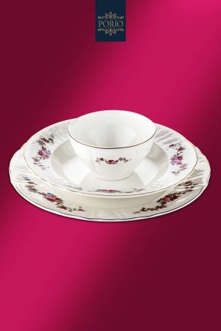 Porio Calvina 74 Parça Bone China 12 Servisli 12 Kişilik Porselen Yemek Takımı