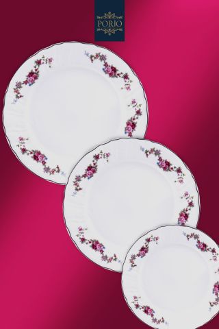 Porio Calvina 74 Parça Bone China 12 Servisli 12 Kişilik Porselen Yemek Takımı