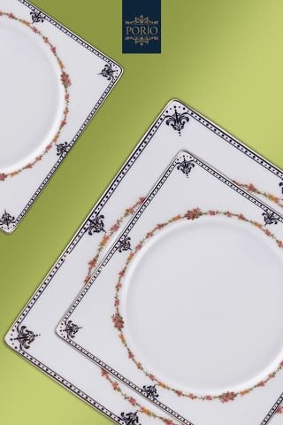 Porio Bellance 74 Parça Bone China 12 Kişilik Kare Porselen Yemek Takımı