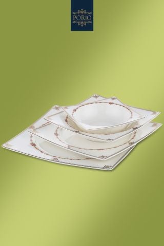 Porio Bellance 74 Parça Bone China 12 Kişilik Kare Porselen Yemek Takımı