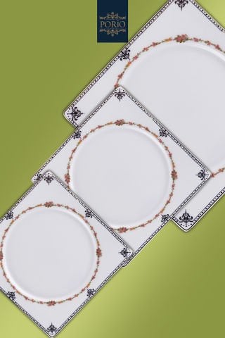 Porio Bellance 74 Parça Bone China 12 Kişilik Kare Porselen Yemek Takımı
