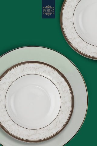 Porio Burano 74 Parça Bone China Suplalı 12 Kişilik Porselen Yemek Takımı
