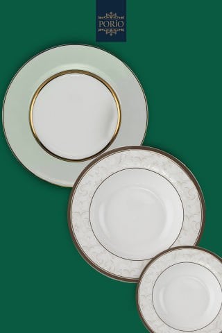 Porio Burano 74 Parça Bone China Suplalı 12 Kişilik Porselen Yemek Takımı