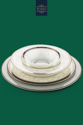 Porio Burano 74 Parça Bone China Suplalı 12 Kişilik Porselen Yemek Takımı