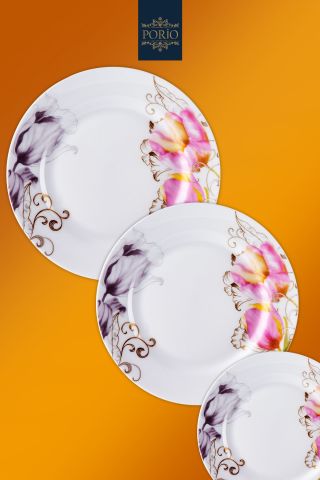 Porio Begonia 85 Parça Bone China 12 Kişilik Porselen Yemek Takımı