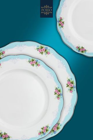 Porio Allecra 74 Parça Bone China 12 Ara Servisli 12 Kişilik Porselen Yemek Takımı