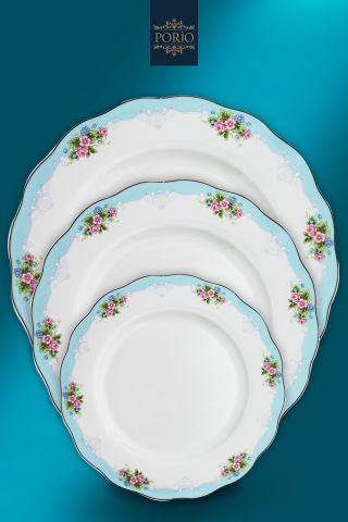 Porio Allecra 74 Parça Bone China 12 Ara Servisli 12 Kişilik Porselen Yemek Takımı