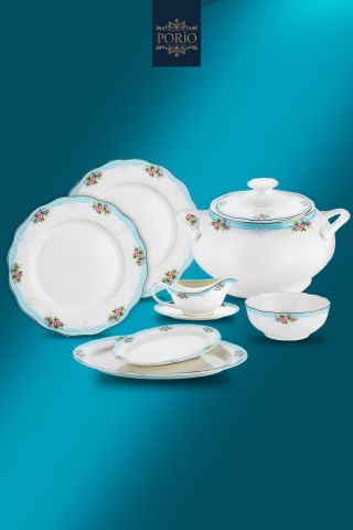Porio Allecra 74 Parça Bone China 12 Ara Servisli 12 Kişilik Porselen Yemek Takımı