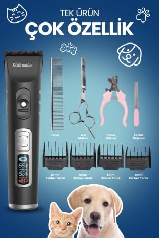 Pasha Led Ekran 10 in 1 Ayarlanabilir Şarjlı Kedi Köpek Tıraş Makinesi Evcil Hayvan Tüy Kesme Aparat