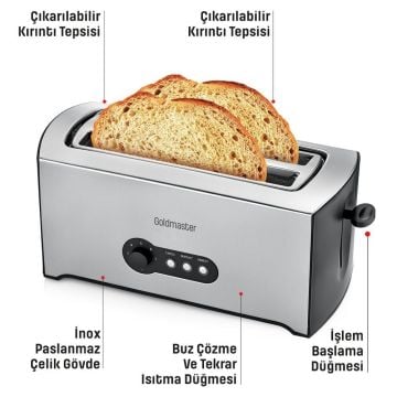 Morning Inox Geniş Ekmek Hazneli 7 Seviyeli Buz Çözme Özellikli Ekmek Kızartma Makinesi