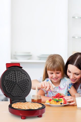 Sugar 1000w Taşmayı Önleyen Derin Plakalı Isı Kontrollü Waffle Makinesi Inox Kırmızı