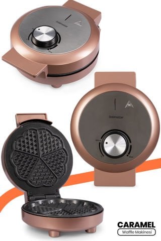 Caramel 1000w Taşmayı Önleyen Derin Plakalı Aşırı Isınmaya Dayanıklı Waffle Makinesi