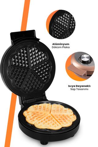 Caramel 1000w Taşmayı Önleyen Derin Plakalı Aşırı Isınmaya Dayanıklı Waffle Makinesi