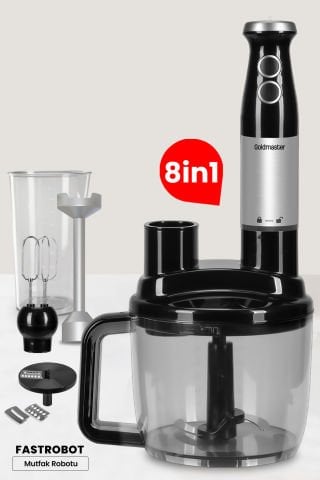GoldMaster Fastrobot İnox Paslanmaz Çelik 8 in 1 Çok Amaçlı Mutfak Robotu Multi Blender Seti