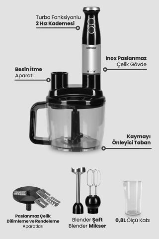 GoldMaster Fastrobot İnox Paslanmaz Çelik 8 in 1 Çok Amaçlı Mutfak Robotu Multi Blender Seti