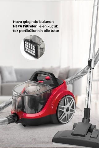 GoldMaster Arena Sessiz 2.5 Litre Kapasiteli Hız Ve Emiş Güç Ayarlı Filtreli Toz Torbasız Elektrikli Süpürge