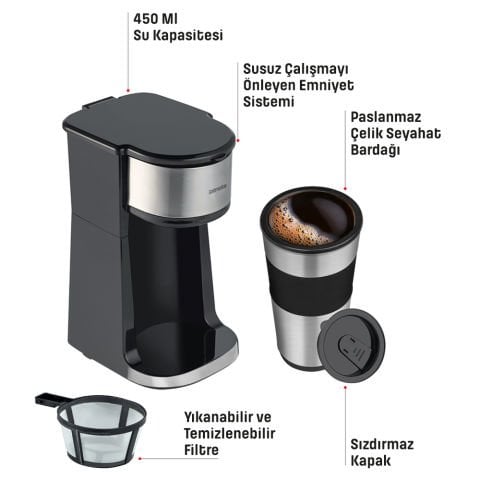 GoldMaster Tutku Seyahat Termos Bardaklı Bpa İçermeyen Kişisel Filtre Kahve Makinesi