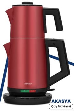 Akasya Vişne Kırmızı Xl 2200 Watt Patentli Damlatmayan Tasarımı Çelik Çay Makinesi Ve Su Isıtıcısı