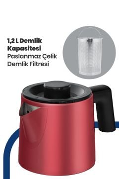 Akasya Vişne Kırmızı Xl 2200 Watt Patentli Damlatmayan Tasarımı Çelik Çay Makinesi Ve Su Isıtıcısı