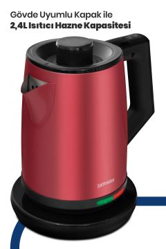 Akasya Vişne Kırmızı Xl 2200 Watt Patentli Damlatmayan Tasarımı Çelik Çay Makinesi Ve Su Isıtıcısı