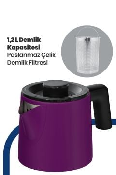 Akasya Violet Xl 2200 Watt Patentli Damlatmayan Tasarımı Çelik Çay Makinesi Ve Su Isıtıcısı
