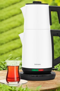 Akasya Süt Beyazı Xl 2200 Watt Patentli Damlatmayan Tasarımı Çelik Çay Makinesi Ve Su Isıtıcısı