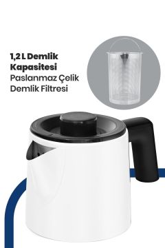 Akasya Süt Beyazı Xl 2200 Watt Patentli Damlatmayan Tasarımı Çelik Çay Makinesi Ve Su Isıtıcısı