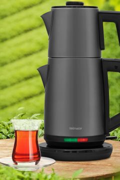 Akasya Antrasit XL 2200 Watt Damlatmayan Tasarımı ile Paslanmaz Çelik Çay Makinesi Ve Su Isıtıcısı