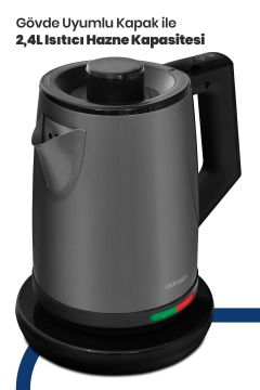 Akasya Antrasit XL 2200 Watt Damlatmayan Tasarımı ile Paslanmaz Çelik Çay Makinesi Ve Su Isıtıcısı