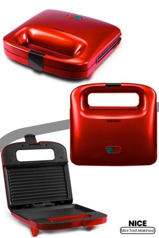 Nice 750 W Isınmaya Dayanıklı Tost Ve Izgara Makinesi Kırmızı