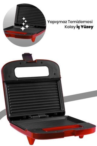 Nice 750 W Isınmaya Dayanıklı Tost Ve Izgara Makinesi Kırmızı