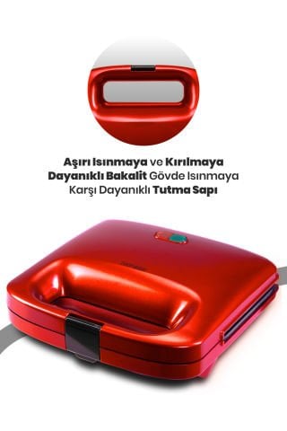 Nice 750 W Isınmaya Dayanıklı Tost Ve Izgara Makinesi Kırmızı