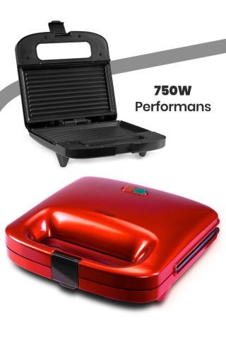 Nice 750 W Isınmaya Dayanıklı Tost Ve Izgara Makinesi Kırmızı