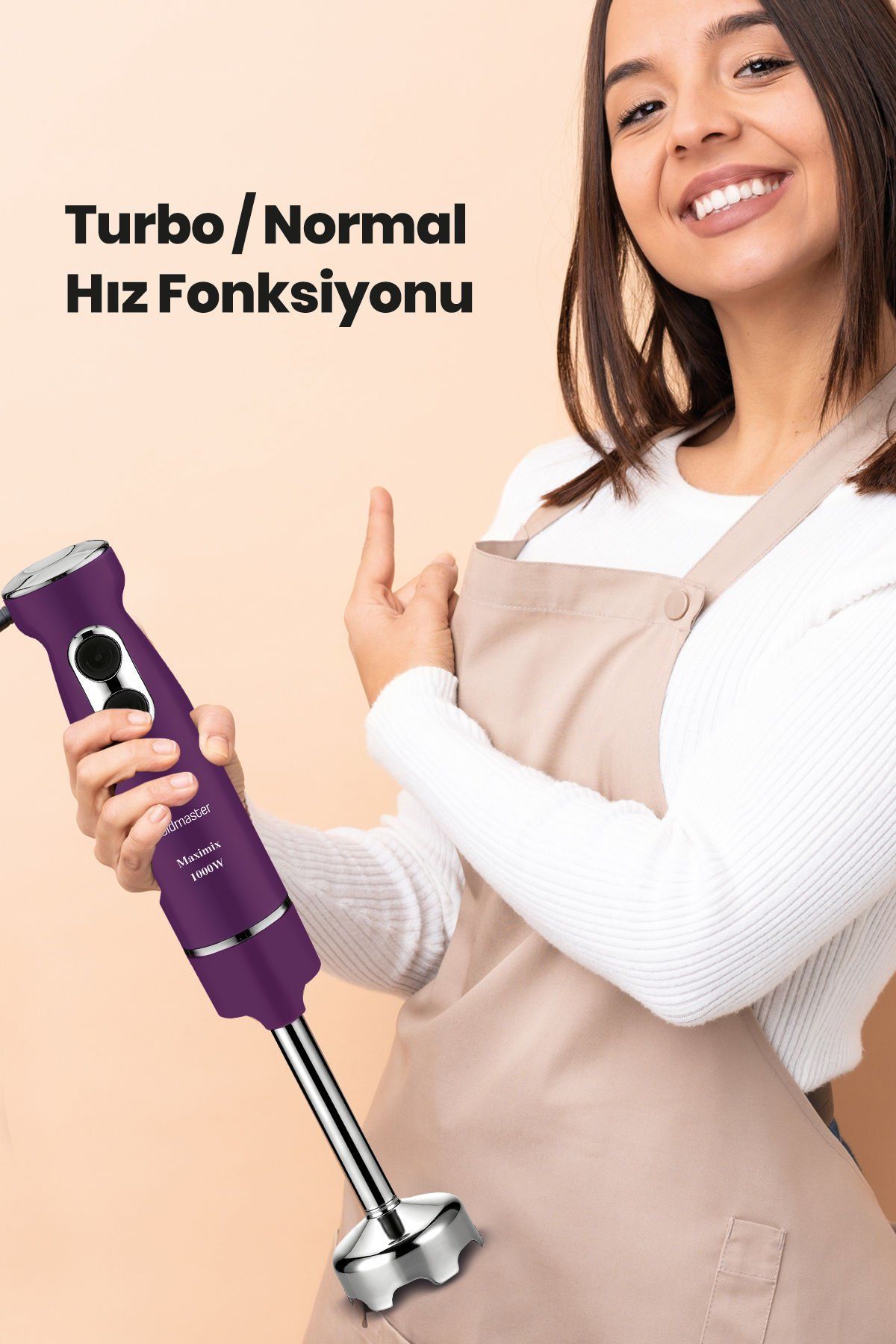 Maximix Mor 1000W 4 Bıçaklı Paslanmaz Çelik El Blender