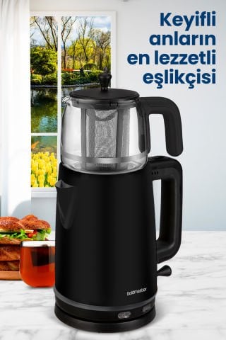 Emirgan Siyah 2200 Watt Geniş Hazneli Paslanmaz Çelik Çay Makinesi Ve Su Isıtıcısı