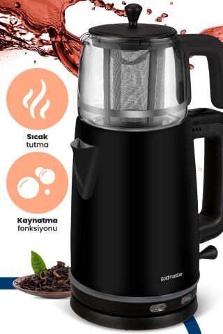 Emirgan Siyah 2200 Watt Geniş Hazneli Paslanmaz Çelik Çay Makinesi Ve Su Isıtıcısı