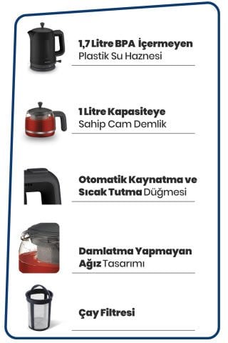 Goldmaster Avantajlı İkili Set Paketi Cam Demlikli Çay Makinesi Ve Su Isıtıcısı Mini Tost Makinesi