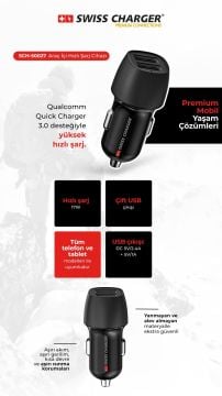 Swiss Charger Sch-50027 Çift Usb Hızlı Araç İçi Şarj Cihazı