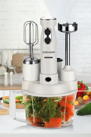 Elenamax Beyaz 1000 Watt Hız Ayarlı %100 Bakır Motor 5 In 1 Mutfak Robotu Multi Blender Seti